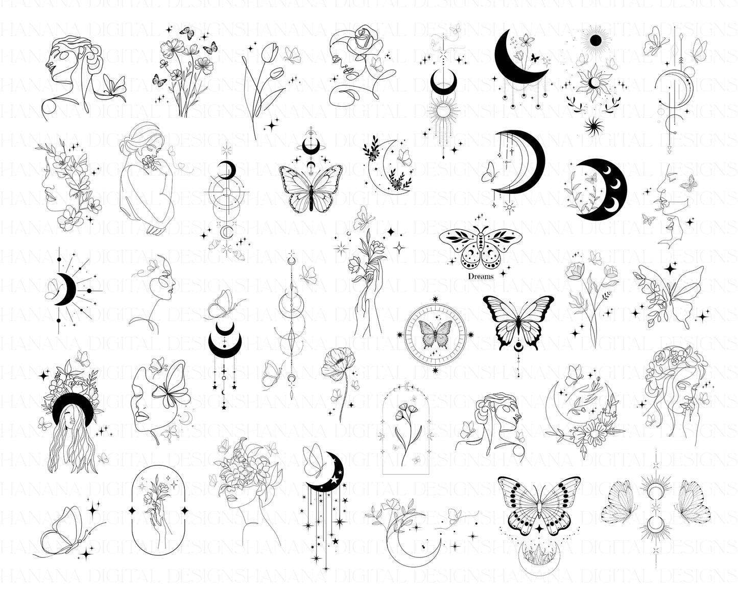 40 Butterfly Tattoo Procreate Brush Stamps