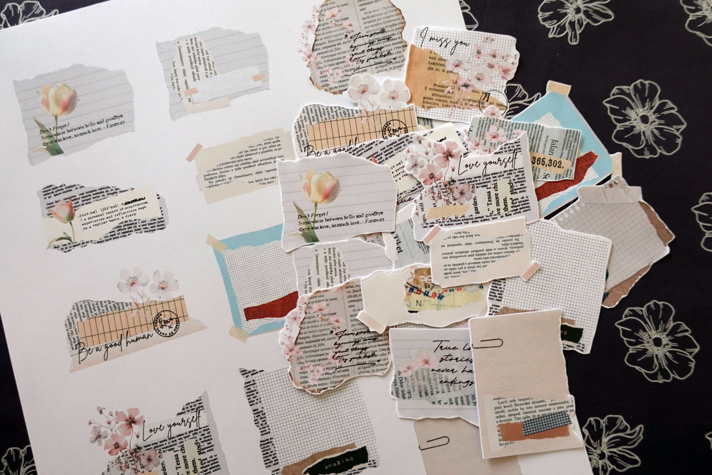 Printable Ripped Paper Floral Ephemera