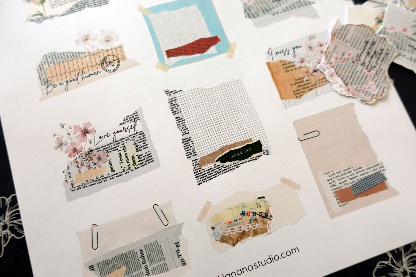 Printable Ripped Paper Floral Ephemera