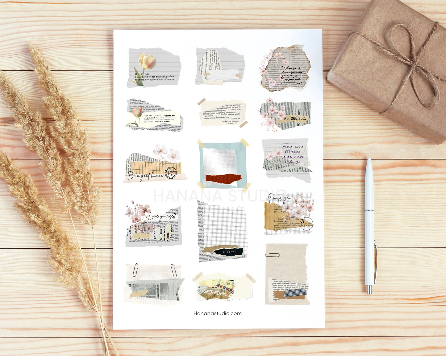 Printable Ripped Paper Floral Ephemera