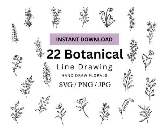 22 Botanical Line Drawing SVG Bundle