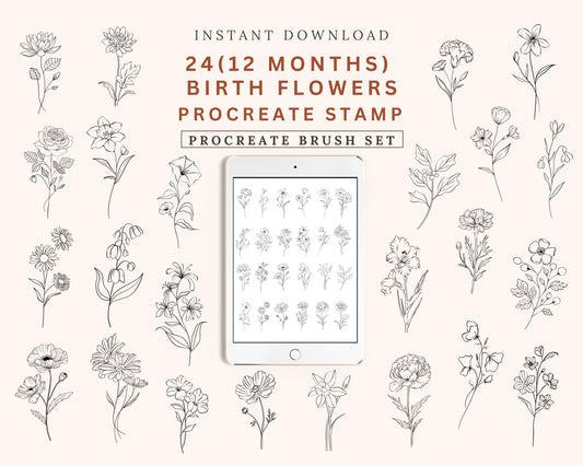 24 Birth Flowers Procreate Brushset
