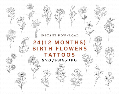 24 Birth Flowers SVG Bundle