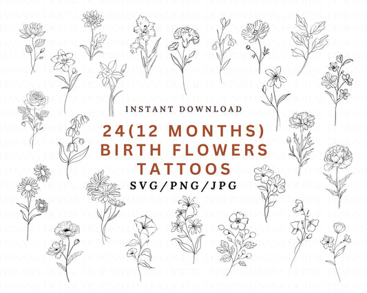 24 Birth Flowers SVG Bundle