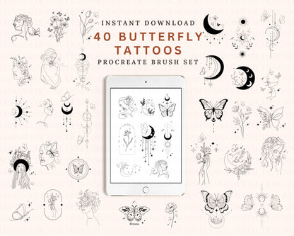 40 Butterfly Tattoo Procreate Brush Stamps