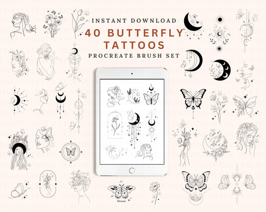 40 Butterfly Tattoo Procreate Brush Stamps