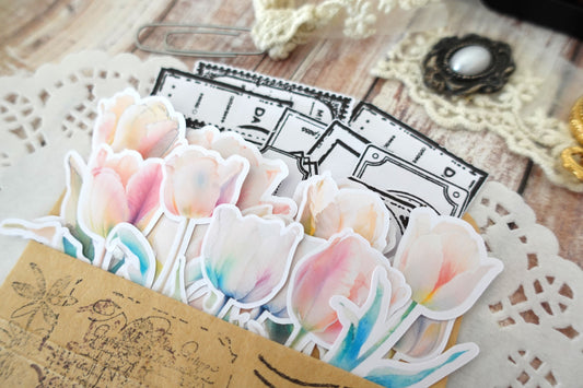 Tulips & Frames Tags Stickers Set