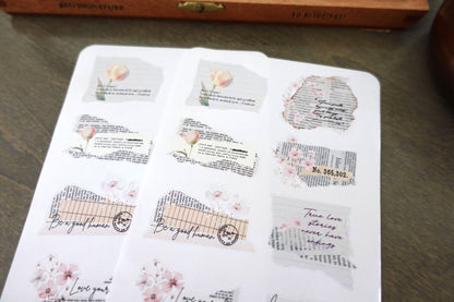 Ripped newspaper floral stickers