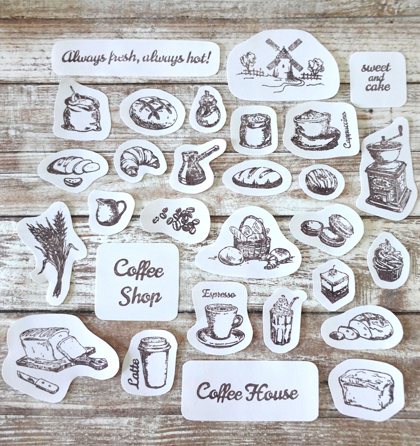 Vintage Coffee & Bread Sticker Pack